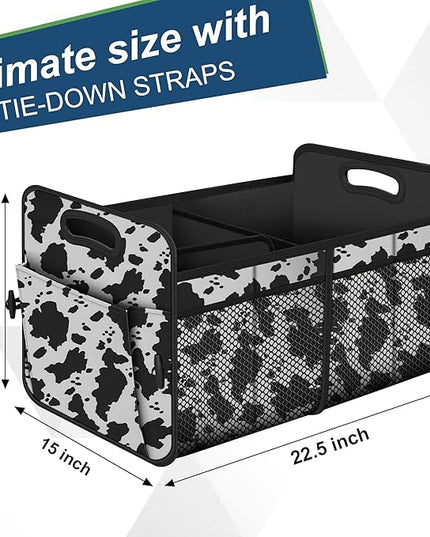 Femuar Car Trunk Organizer,Car Storage Organizer with 72L Large Capacity Waterproof Collapsible and 11 Pockets,Trunk Organizer for Car Suv/Jeep/Sedan, Large Size, Cow print