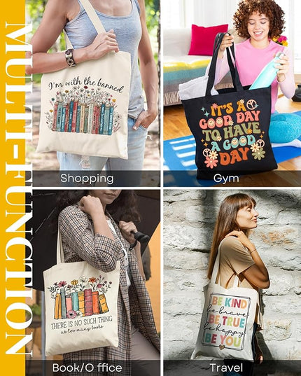AUSVKAI Canvas Tote Bag Aesthetic for Women, Cute Cloth Cotton Bags for College Shopping Beach Grocery and Trendy Gifts