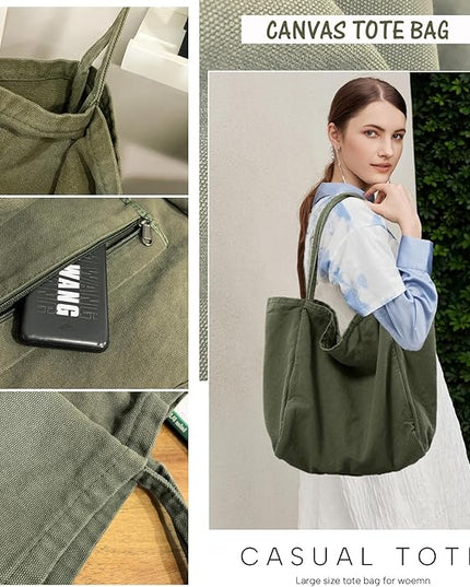 Canvas Tote Bag for Women Large Hobo Shoulder Bag for Work Travel Casual Message Bag Tote Purse handbags