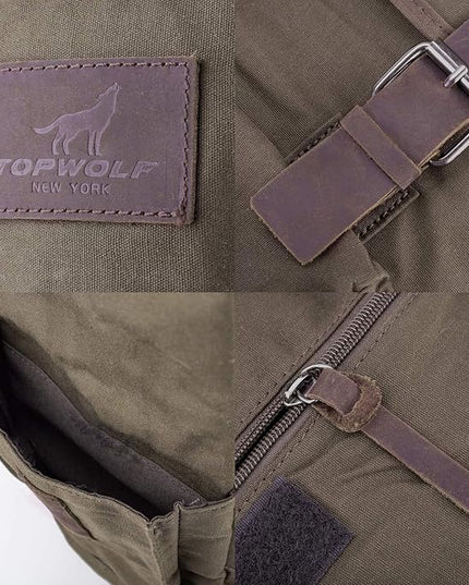 Waterproof Waxed Canvas Backpack for Men Travel Rucksack Leather Trimming (Green) One_Size