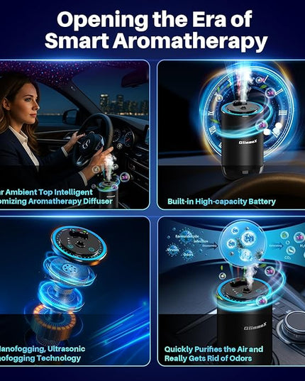 Smart Car Air Freshener Diffuser with Starry Sky Projection and 50ml Perfume, Auto On/Off Intelligent, 3 Adjustable Spray Modes Rechargeable Car Aroma Diffuser, Cologne