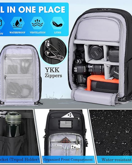 SDYSM Camera Backpack Bag Professional for DSLR/SLR Mirrorless Camera Waterproof 15.6 inch Tactical Camera Bags for Photographers with Rain Cover, Tripod Holder, Small Bag Photography Backpack Case