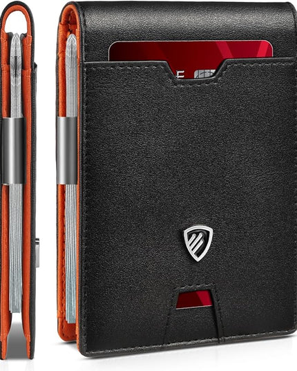 RUNBOX Mens Slim Wallet with Money Clip RFID Blocking Bifold Credit Card Holder for Men with Gift Box