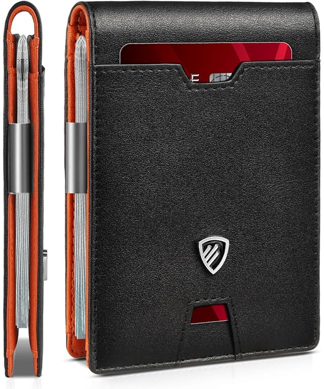 RUNBOX Mens Slim Wallet with Money Clip RFID Blocking Bifold Credit Card Holder for Men with Gift Box