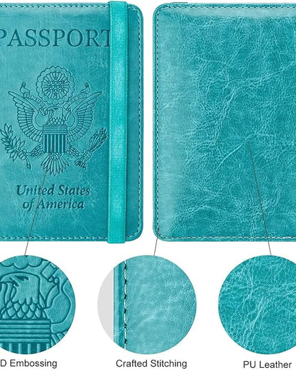 WALNEW Passport Holder for Travel, RFID Passport Cover Wallet for Women Men, PU Leather Passport Book Card Holder Case with Pen, Travelling Essentials for Flying