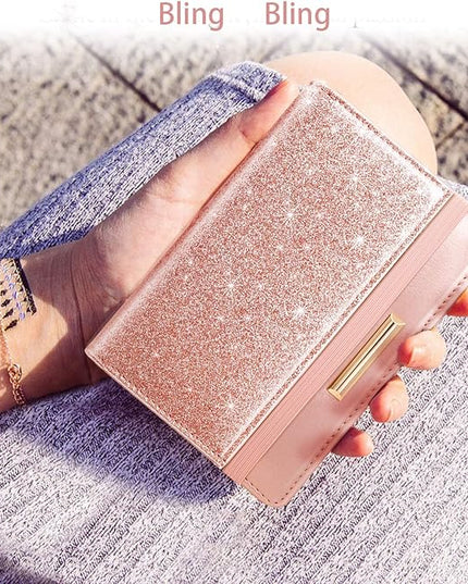 Passport Holder Cover Travel RFID Blocking Passport Cover Rose Gold Cute Flowers Passport Wallet with Elastic Band for Women
