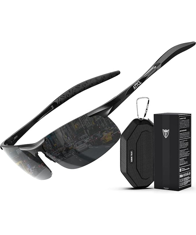 ATTCL Polarized Sunglasses Men Sports: UV Protection Anti Glare Wrap Around Lightweight Metal Driving Fishing Golf Running