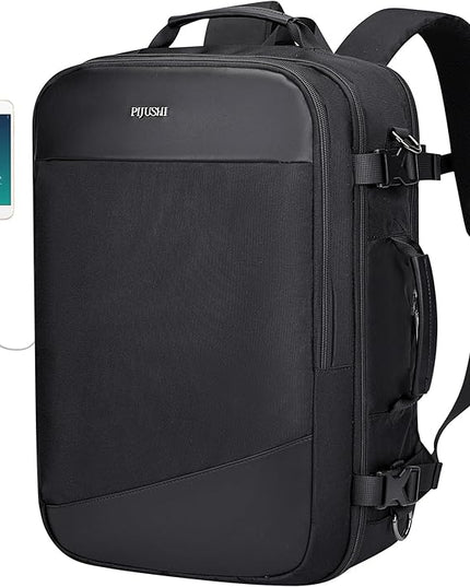 PIJUSHI Travel Backpack for Women Men Carry on Suitcase Backpack Flight Approved Personal Item Bag Fits 16 Inch Laptop(PE035 Black)