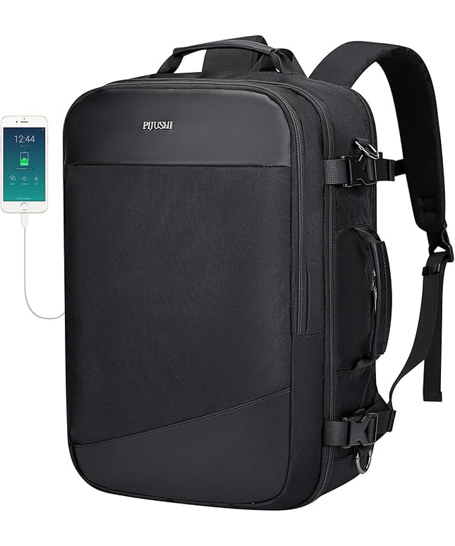 PIJUSHI Travel Backpack for Women Men Carry on Suitcase Backpack Flight Approved Personal Item Bag Fits 16 Inch Laptop(PE035 Black)