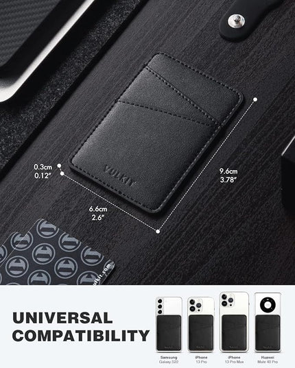 VULKIT Phone Card Holder Wallet Leather Adhesive Pocket RFID Blocking Credit Card Sleeves Stick Back of Phone Smartphones Black
