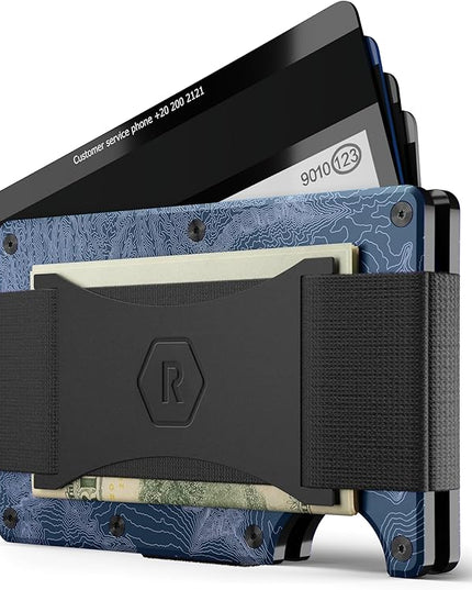 The Ridge Wallet - Slim Minimalist Compact Wallet and Card Holder| RFID Protected Front Pocket Wallets | Integrated Cash Strap | North Shore - Topographic