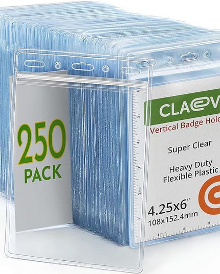 Claev Fast Seal Vertical 4x6 Passport & Card Holders (4x6 Extra Large (XXL), 250 Pack), Clear Waterproof ID Plastic Name Card Badge Holders for Travel, Conferences, Conventions