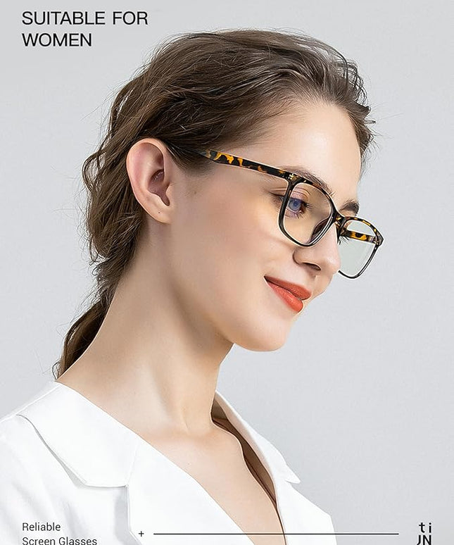 TIJN Blue Light Blocking Glasses for Women Men TR90 Frame Square Nerd Eyeglasses Anti Blue Ray Computer Screen Glasses