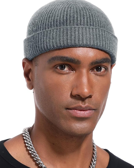vidsel Thin Wool Fisherman Beanie Hat for Men Women Fall Winter,Short Knit Cuffed Fashion Trawler Skull Cap,Watch Cap