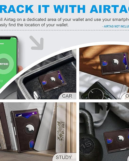miyozi Airtag Wallet for Men,with Money Clip 11 Cards Slim Front Pocket Leather RFID Blocking Wallet with Gift Box