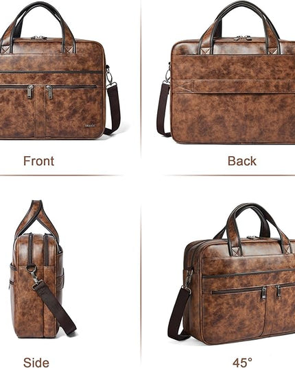 Shrrie Leather Messenger Bag for Men&Women 16 inch Laptop Bag,Water-Resistant Retro Leather Briefcase for Men Business,Work