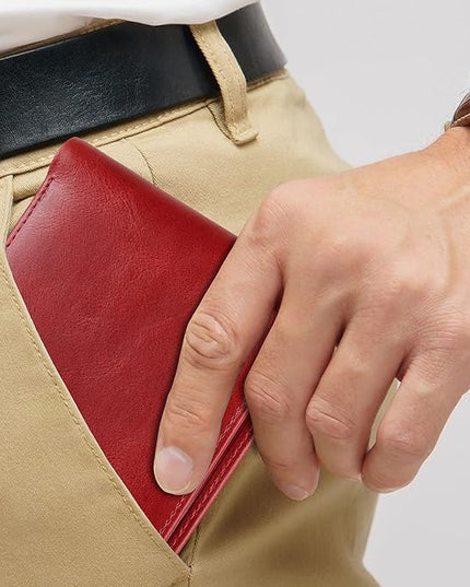VISOUL Leather Mens Bifold RFID Blocking Wallet with 2 ID Windows, Leather Wallet for Men (Leather, Burgundy)