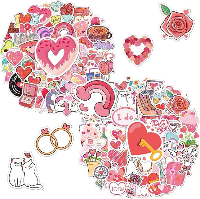 100Pcs Theme Love Holographic Romantic Stickers,Funny Heart Glitter Sticker Pack Waterproof Vinyl Decals,Cool Sparkly Water Bottles,I Love You Stickers for Adults, Teens, Kids