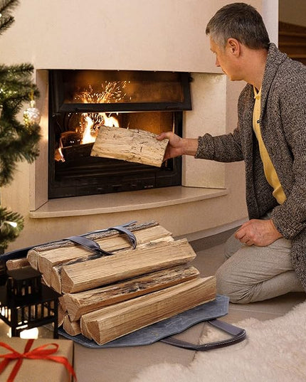 Log Carrier|Waxed Canvas Log Holder|Firewood Carrier Tote Bag|Fireplace Wood Stove Accessories-Grey