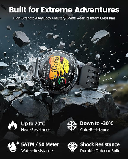 WalkerFit GPS Smart Watch for Men, Multi-Satellite Positioning, Full Metal Body, 520mAh Long Battery Life, 5ATM Waterproof with Bluetooth Call, 1.43” AMOLED Screen, Compatible with Android/iPhone