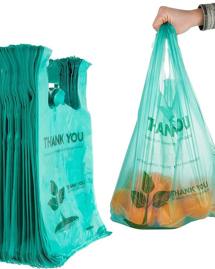 Stock Your Home Eco Grocery Bags Disposable T-Shirt Thank You Bag with Handles for Supermarket, Groceries, Produce, Shopping