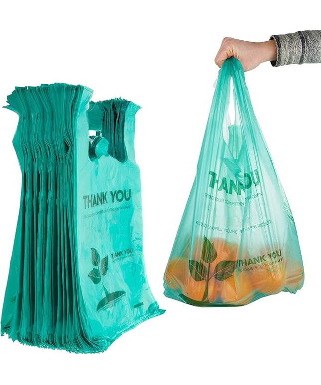 Stock Your Home Eco Grocery Bags Disposable T-Shirt Thank You Bag with Handles for Supermarket, Groceries, Produce, Shopping