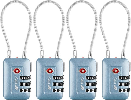 TSA Accepted Luggage Travel Lock, Set-Your-Own Combination Lock for School Gym Locker, Luggage Suitcase Baggage Locks, Filing Cabinets, Toolbox, Case (Arctic Blue, 4 Pack)
