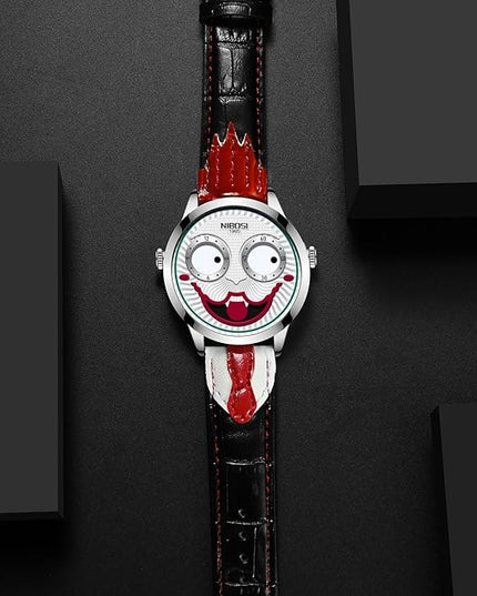 NIBOSI Watches for Men Analog Quartz Clown Dial Wrist Watches Unique Weird Fashion Cool Watch Waterproof Leather Strap Men's Watches