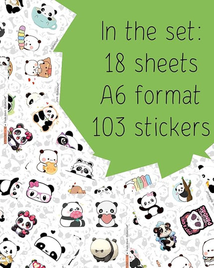BulbaCraft 100Pcs Panda Stickers for Water Bottle and Laptop - Panda Party Supplies & Decorations, Waterproof Vinyl Decals, Cute Animal and Bear Stickers, Gifts for Women & Men