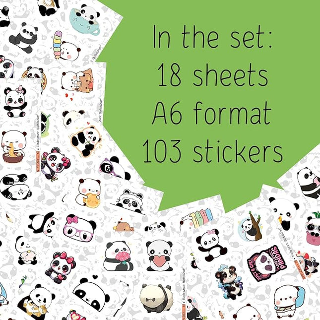 BulbaCraft 100Pcs Panda Stickers for Water Bottle and Laptop - Panda Party Supplies & Decorations, Waterproof Vinyl Decals, Cute Animal and Bear Stickers, Gifts for Women & Men