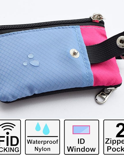 Minimalist RFID Blocking Small Wallet with ID Window,WaterResistant Zip Id Case Wallet with Lanyard Keychain for Cards,Cash,Travel,Women,Men