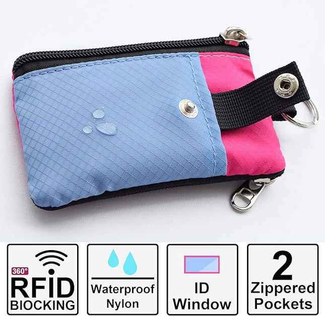 Minimalist RFID Blocking Small Wallet with ID Window,WaterResistant Zip Id Case Wallet with Lanyard Keychain for Cards,Cash,Travel,Women,Men