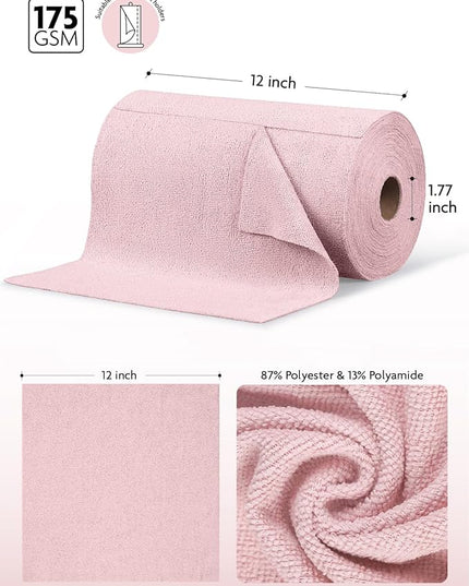 Fantasticlean Microfiber Cleaning Cloth Roll -150 Pack, Tear Away Microfiber Towels, 12" x 12", Reusable, Washable, Ultra Absorbent Dishcloth for All-Around Cleaning Supplies (2 Rolls of Pink)