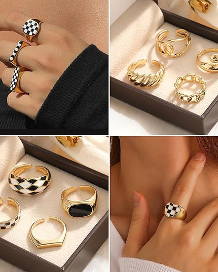ÌF ME 10 PCS Gold Rings Set for Women Non Tarnish, 18K Gold Plated Chunky Stackable Rings, Statement Stacking Womens Ring Pack