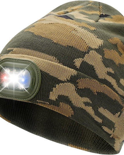 AOPREL Beanie with The Light, Unisex USB Rechargeable Headlamp Winter Knitted Cap for Men Dad Husband