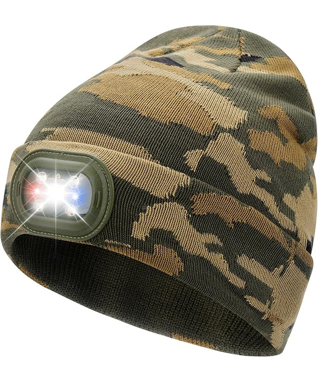 AOPREL Beanie with The Light, Unisex USB Rechargeable Headlamp Winter Knitted Cap for Men Dad Husband