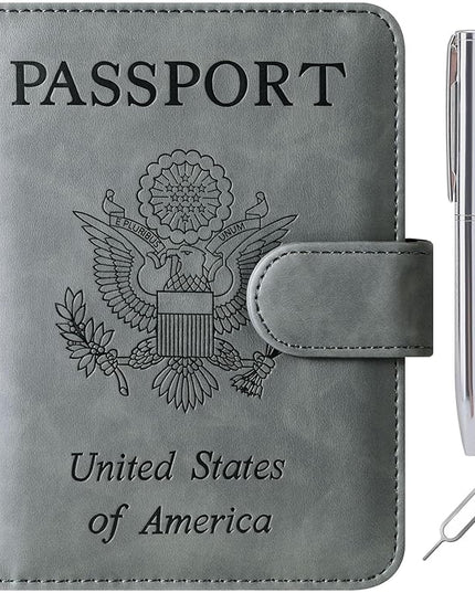 Passport Holder Cover Wallet Travel Essentials Leather Rfid Blocking Case Vacation Luggage Must Haves Travel Accessories for Men Women (120#Grey)