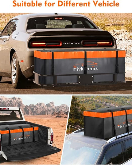 Hitch Mount Cargo Carrier Bag, 20 Cubic Feet 100% Waterproof Car Tray Luggage Bag (59" 24" 24") with 6 Reinforced Straps + 1 Combination Lock, Fits for All Vehicles with Steel Trailer Basket