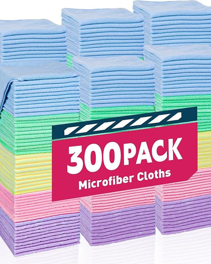 Microfiber Towels Bulk-300 Pack, Cleaning Cloths, Microfiber Towels for Cars, Cleaning Rags 5 Colors Assorted (12x12 inches)