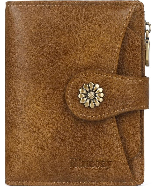 Blucoay Womens Wallet,RFID Blocking Wallet Women,Soft Leather Bifold Small Wallets For Woman Card Holder With Removable ID Window brown