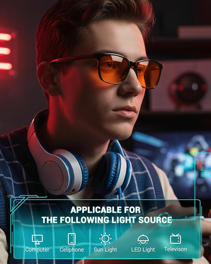 TIJN Blue Light Blocking Glasses for Men Women - Dual AR Coatings Amber Lens for Computer Gaming - Screen Fatigue & UV Protection - 2 Pack