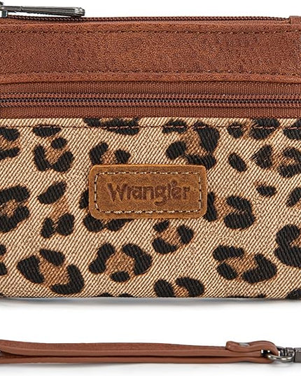Montana West Wrangler Small Wallet for Women Leopard Print Wristlet Wallets Mini Change Pouch Brown