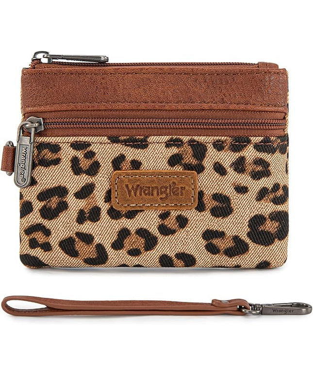 Montana West Wrangler Small Wallet for Women Leopard Print Wristlet Wallets Mini Change Pouch Brown