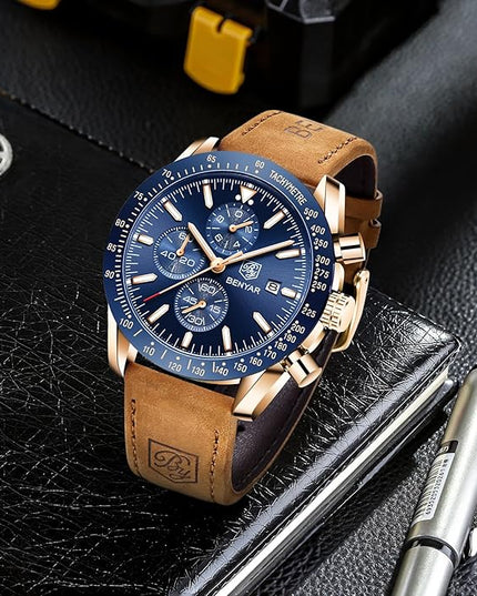 BY BENYAR Watch for Men Analog Quartz Chronograph Waterproof Luminous Designer Mens Wrist Watches Business Work Sport Casual Dress Watch with Silicone Strap Elegant Gifts for Men