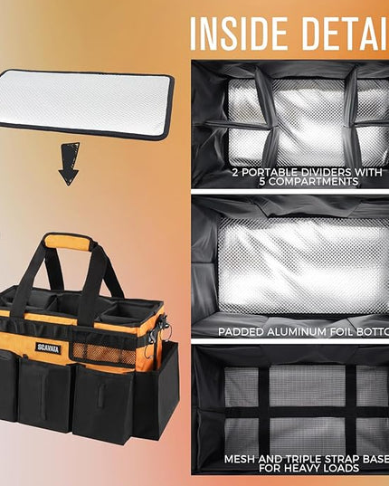 Wearable Cleaning Caddy Bag, Cleaning Caddy Supplies Organizer with Handle & Shoulder Straps for Housekeepers, Under Sink & Car Cleaning Tool Organizers with 4 Foldable Divider (Orange)