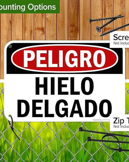 Danger Thin Ice Spanish Sign, 12x18 Inches, 55 mil thick HDPS (high density polystyrene), Made in USA by My Sign Center