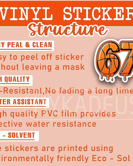 (3Pcs) 67 Basketball Drip Six Seven Funny Gen Alpha Meme Stickers – 67 Gifts for Players, Coaches, Waterproof Vinyl Decals for Water Bottle, Tumbler, Laptop, Phone Case, 3" x 2.5"