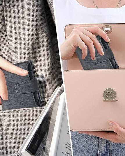 Airkit Small Wallet Women RFID Blocking Soft Leather Bifold Compact Card Holder Wallet for Women with Zipper Coin Pocket 4 ID Window