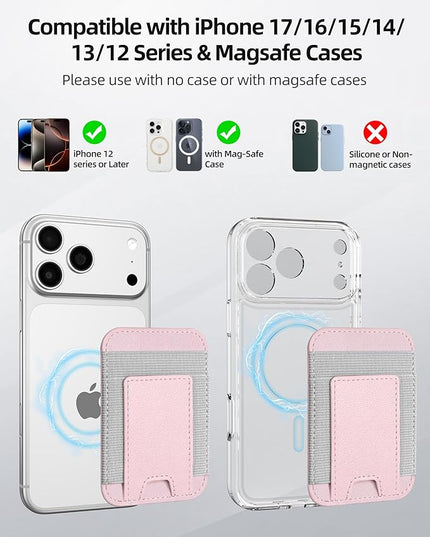 ExtreLife Upgraded for Magsafe Wallet, Stronger Magnetic Wallet for iPhone 17/16/15/14/13/12 Series, Magnetic Card Holder with 2 Card Slots, Slim, RFID Blocking, Vegan Leather, Fit 7 Cards, Pink