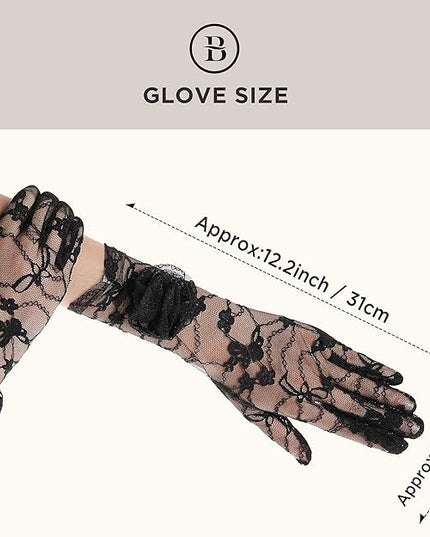 BABEYOND Lace Gloves Women - Floral Opera Gloves Stretchy Elegant Tea Party Accessories for Wedding Prom Evening Party